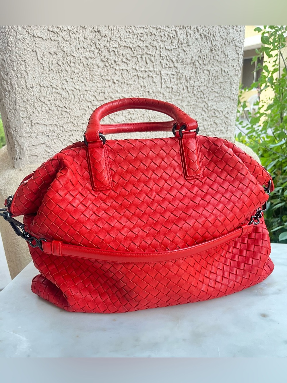 Bottega Veneta Red Intrecciato satchel handbag